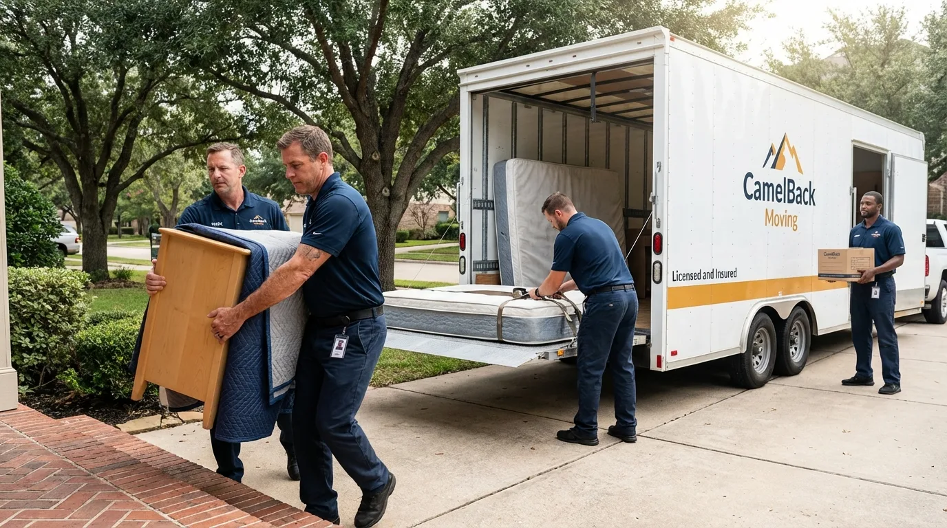 Crew loading residential truck for cross-state move from Silvis, IL