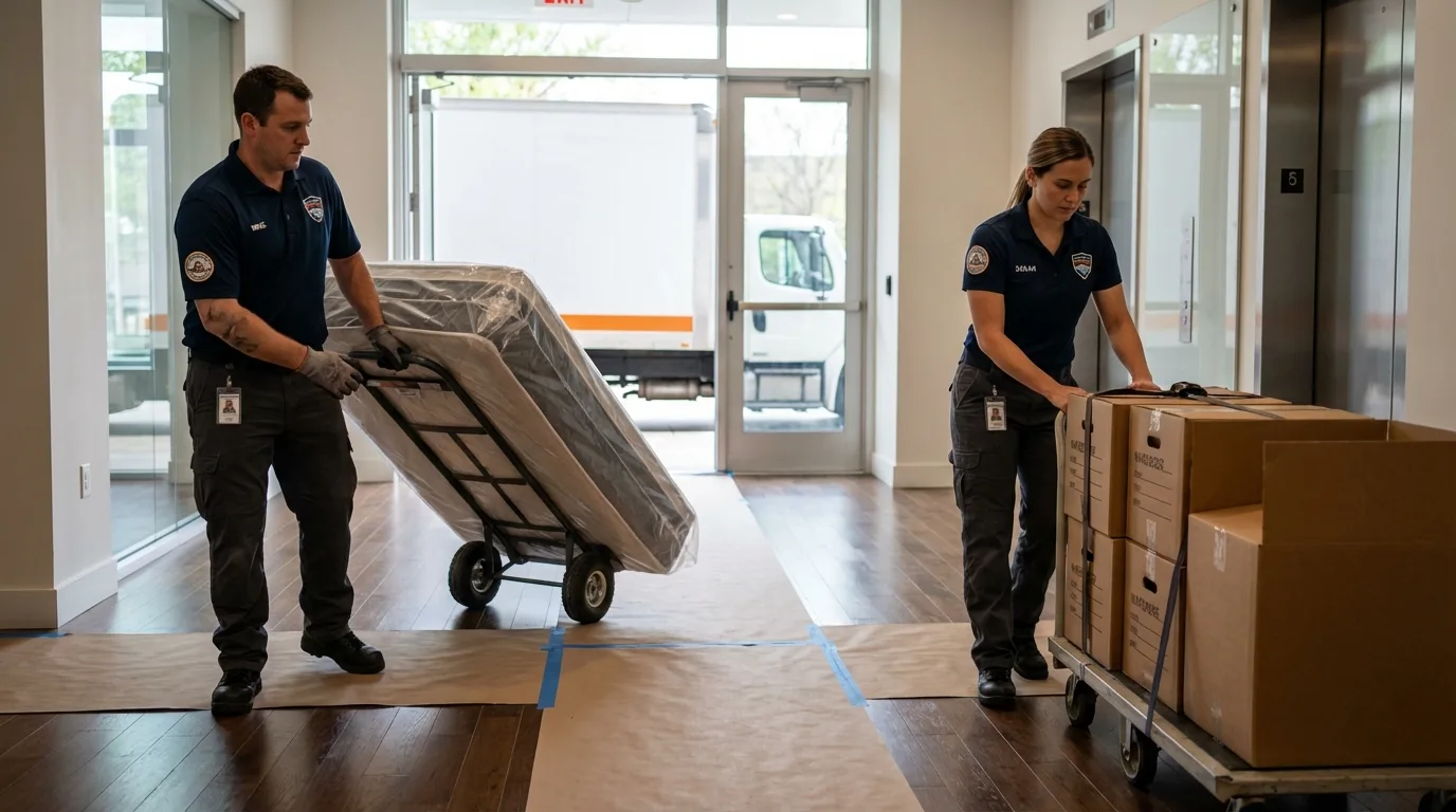 Professional apartment movers loading elevator in Silvis, IL
